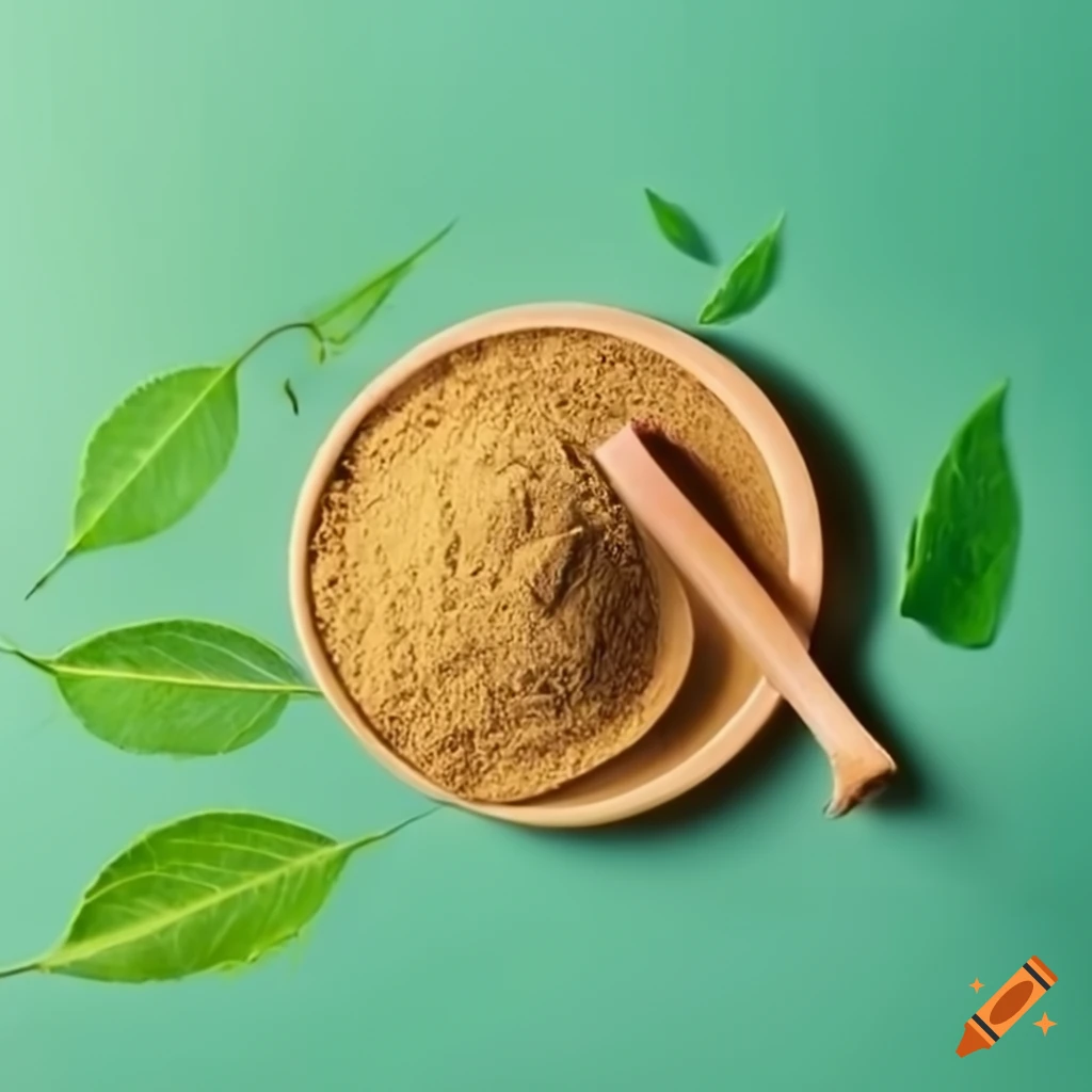 natural skincare ingredients with leaves and powder