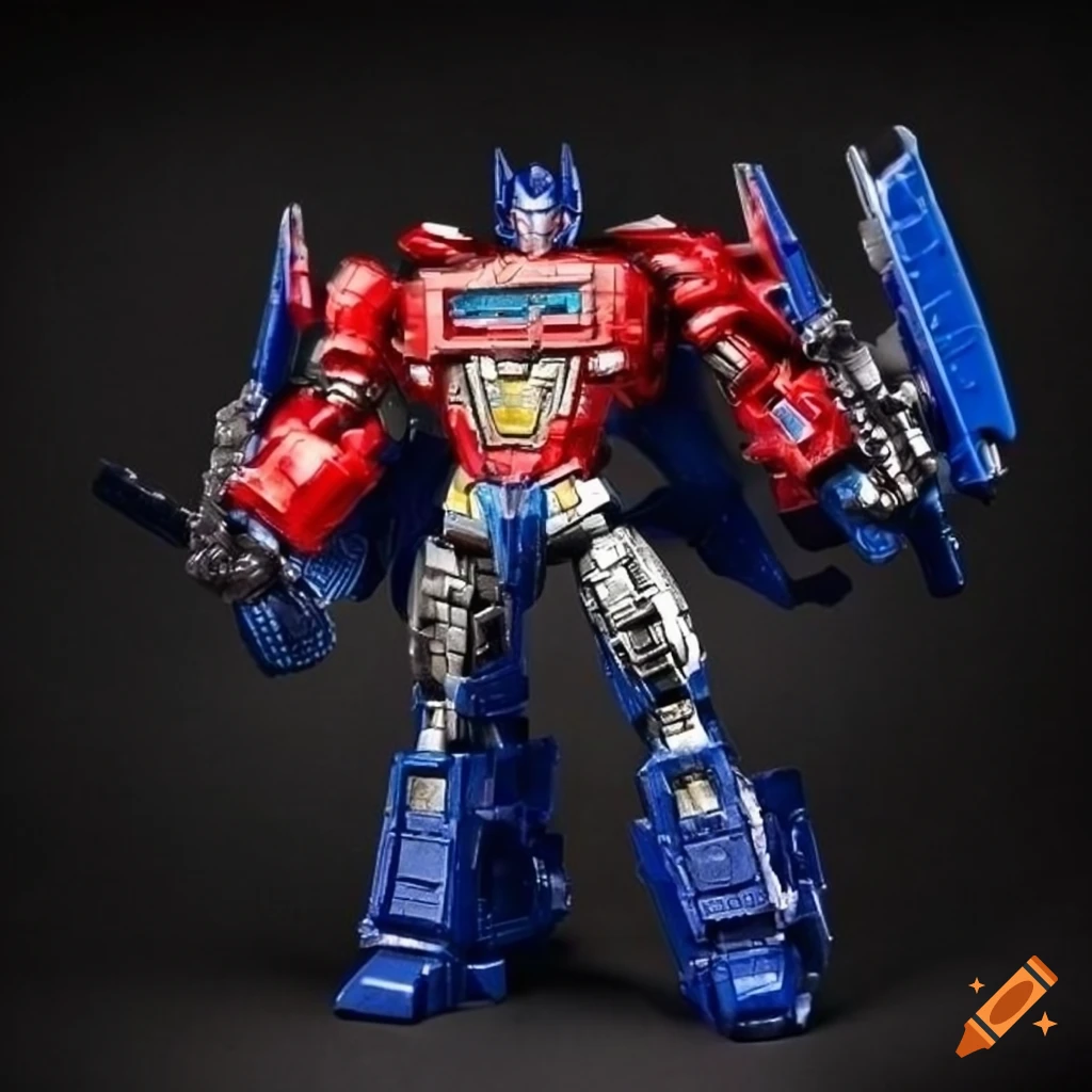 Optimus prime action figure in red and blue truck form on Craiyon