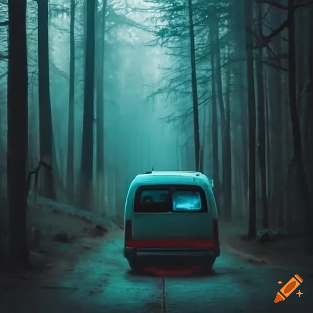 Virtual Drive Through The Dark and Foggy Forest / Rain and Thunder 