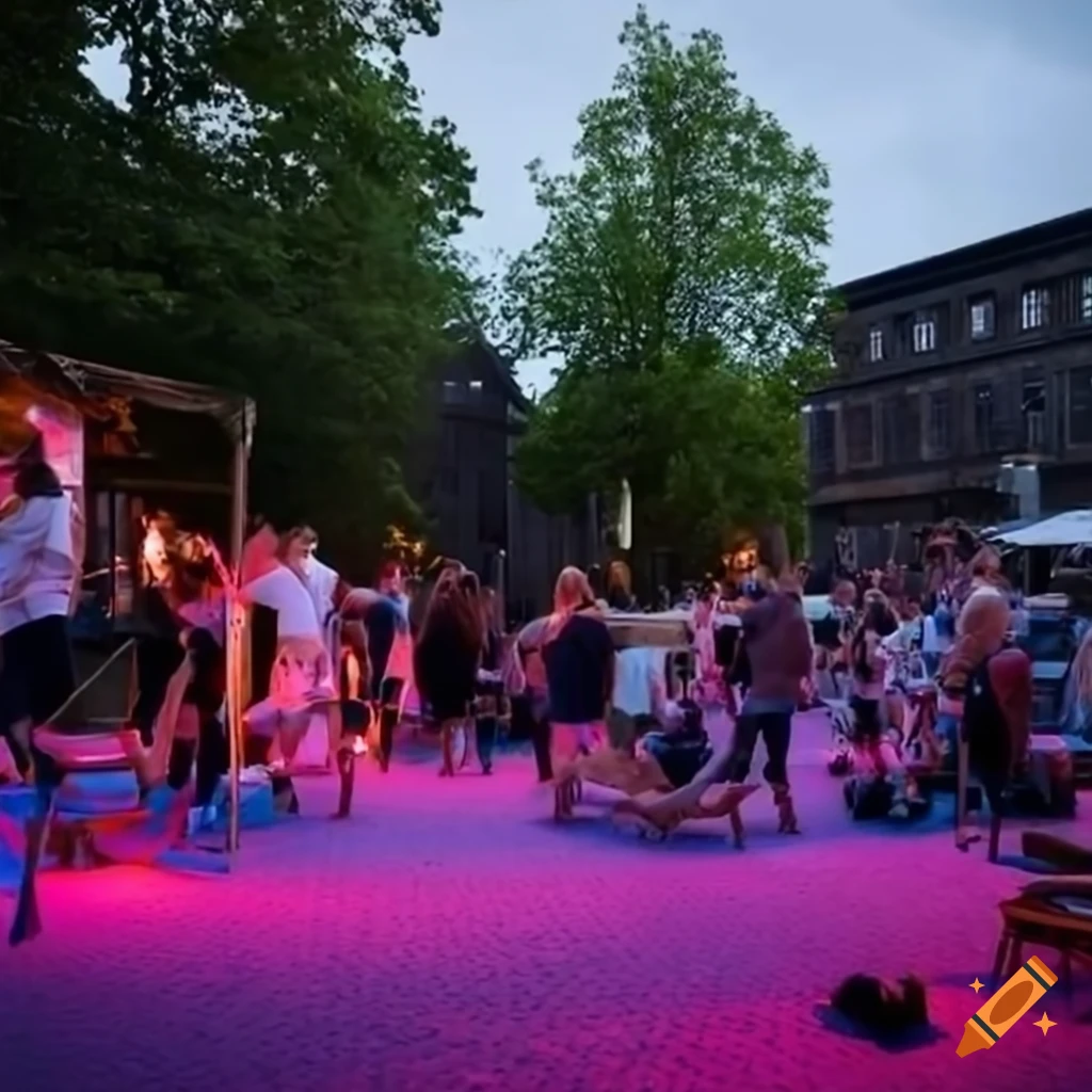 scenography for a summer open-air party at a food market