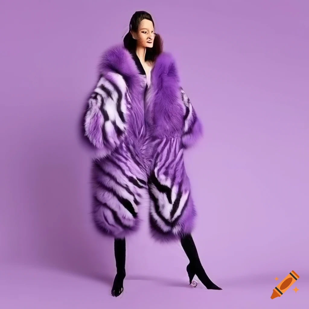 Purple zebra print fox fur snow suit on Craiyon