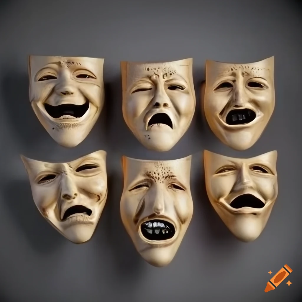 Theater masks displaying different emotions on Craiyon