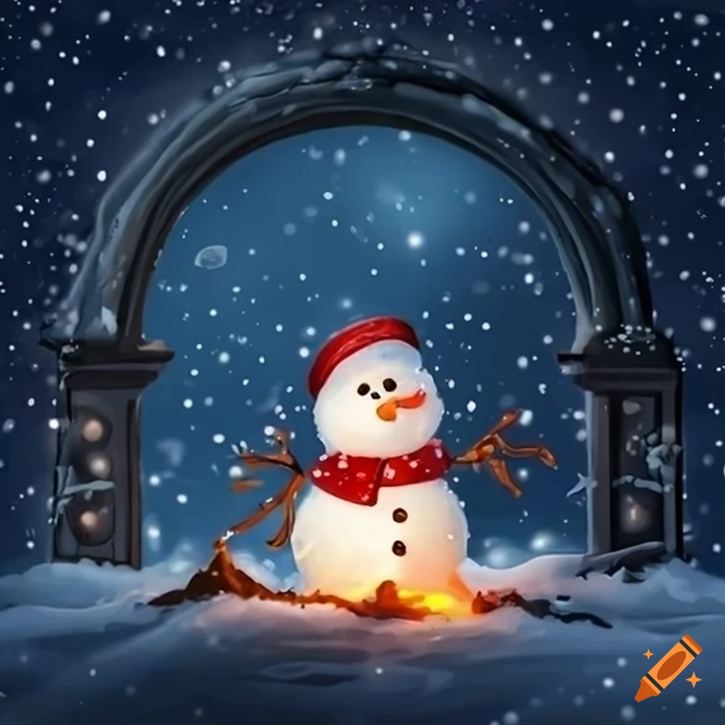 Snowman enjoying hot chocolate in the snow on Craiyon