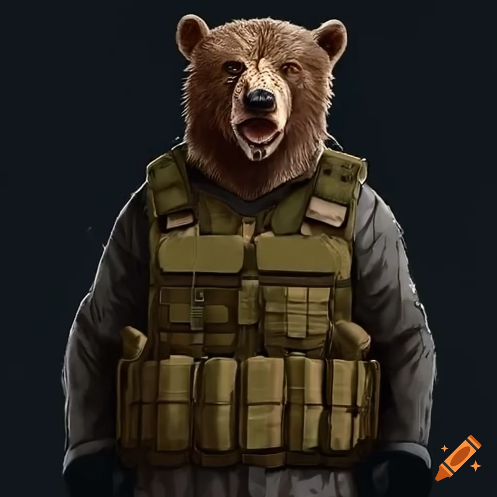 bear wearing a tactical vest