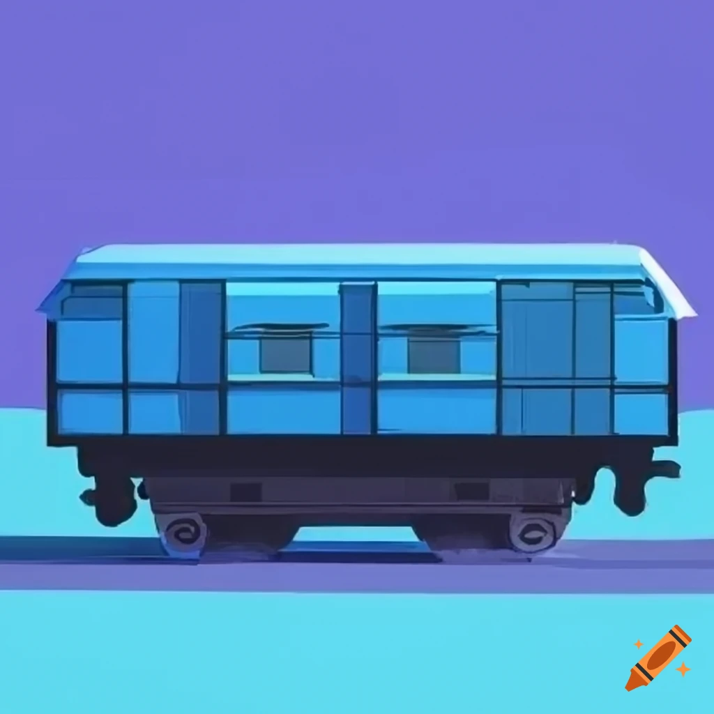 gouache style render of a futuristic blue railway wagon