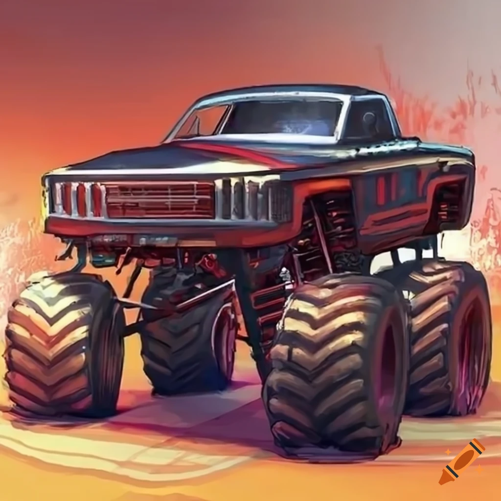 detailed concept drawing of a monstrous truck