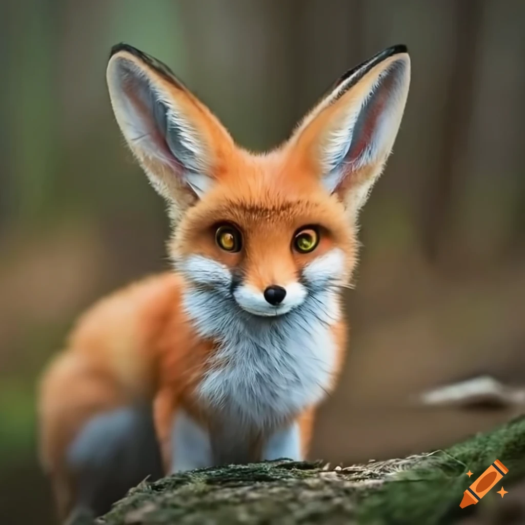 Cute bunny fox hybrid in the forest