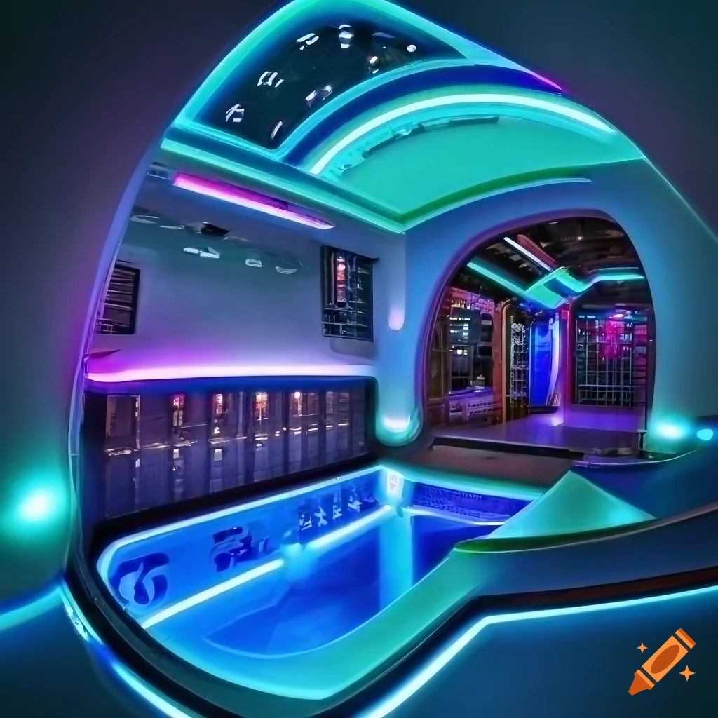 futuristic bathroom in a cosmic utopia