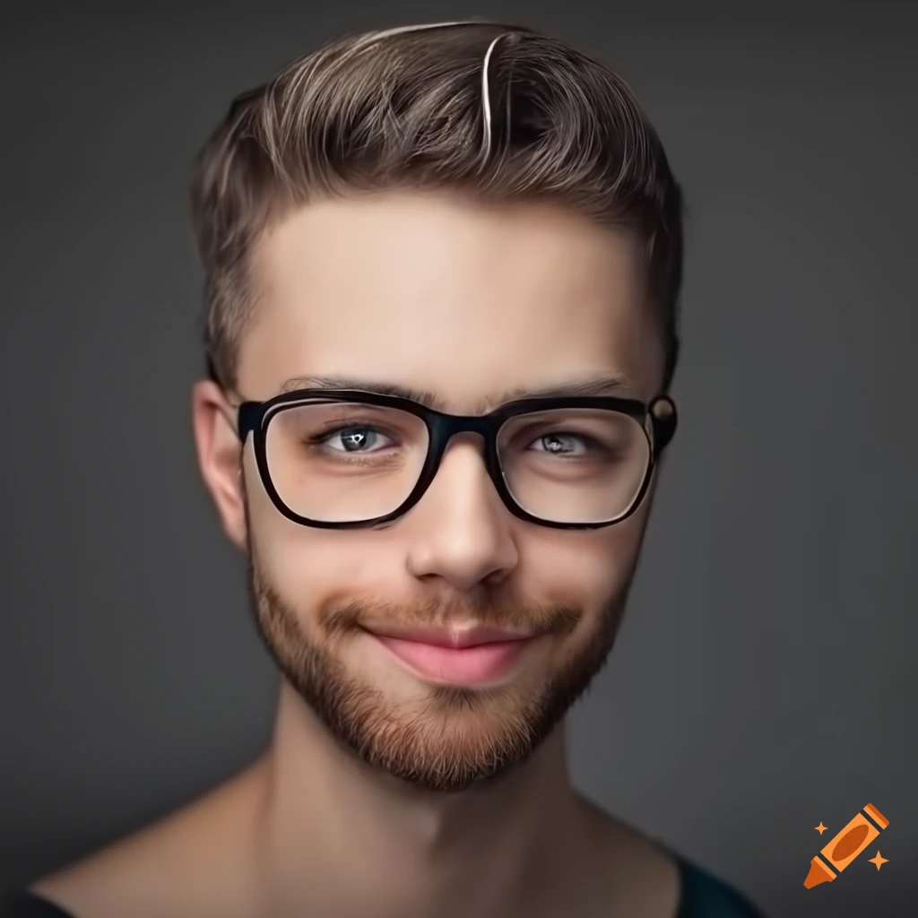 Handsome adult german man with brown hair and glasses on Craiyon