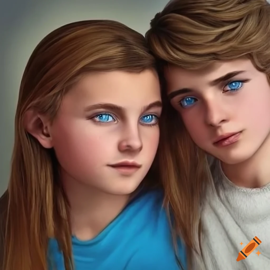 Photorealistic Portrait Of A Brother And Sister With Blue Eyes On Craiyon