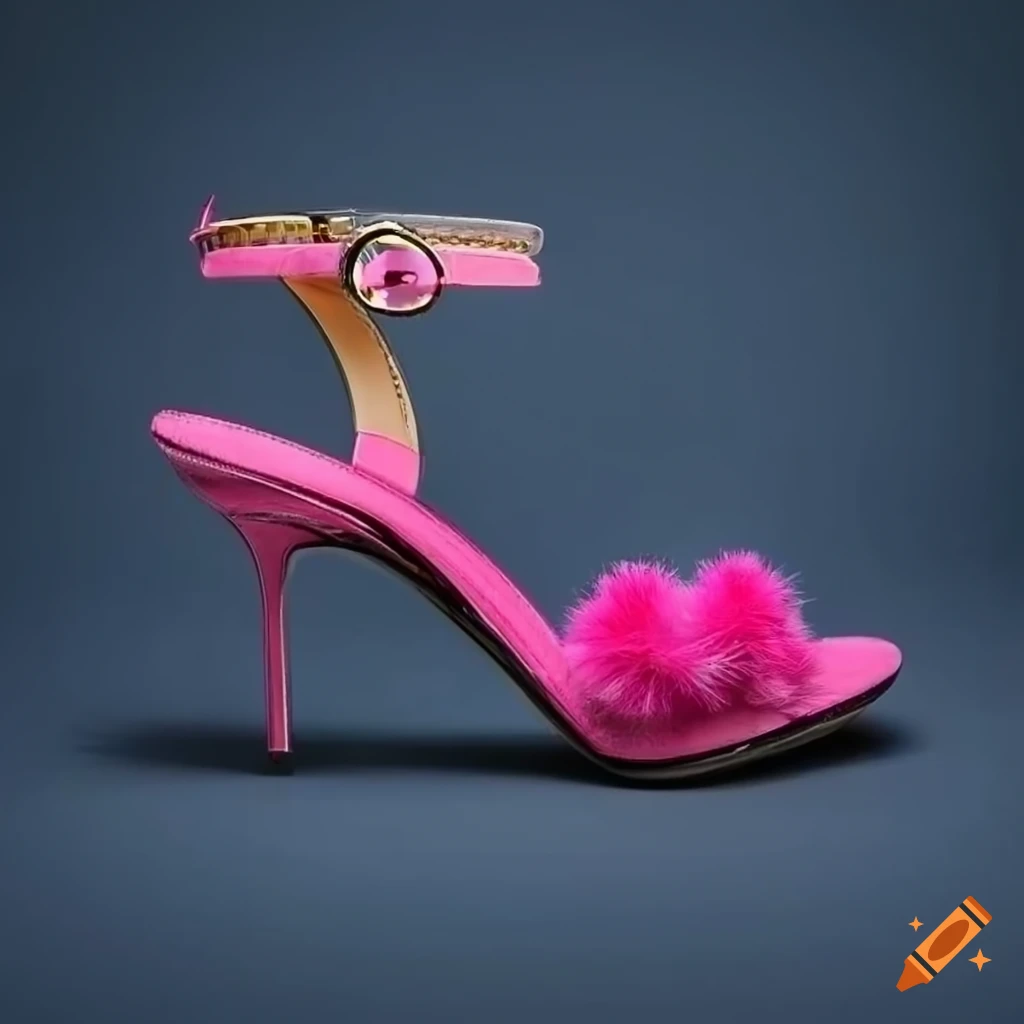Pink pom pom high heel strappy sandal on Craiyon