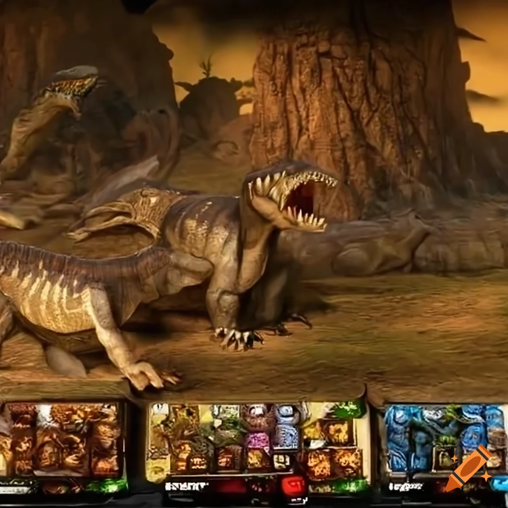 Screenshot of a cavemen and dinosaurs strategy game on Craiyon