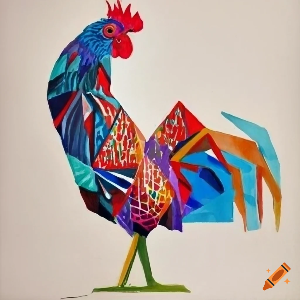 geometric rooster watercolor painting