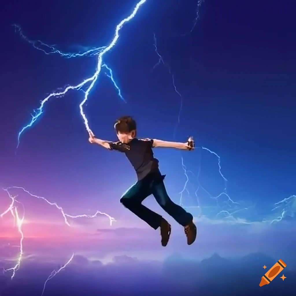 Digital art of a teenage boy with lightning powers