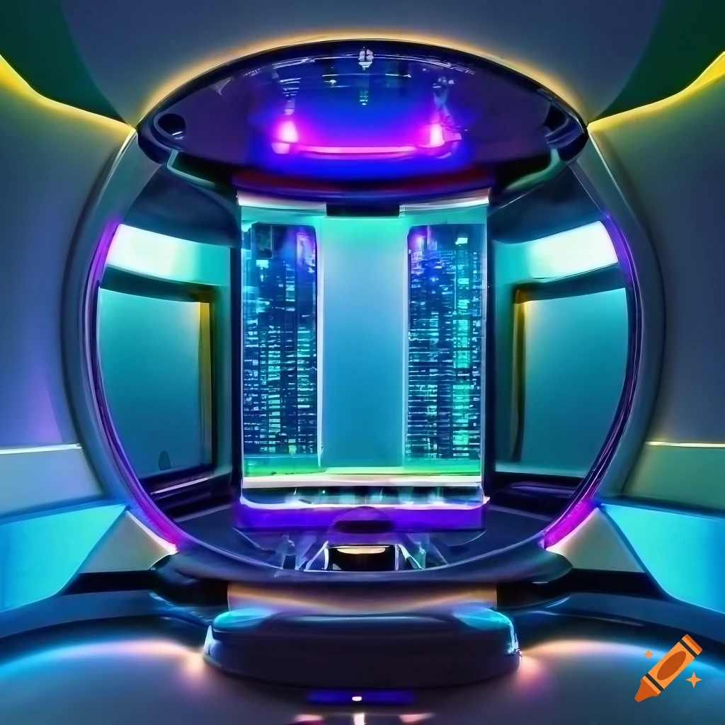 futuristic bathroom in a cosmic utopia