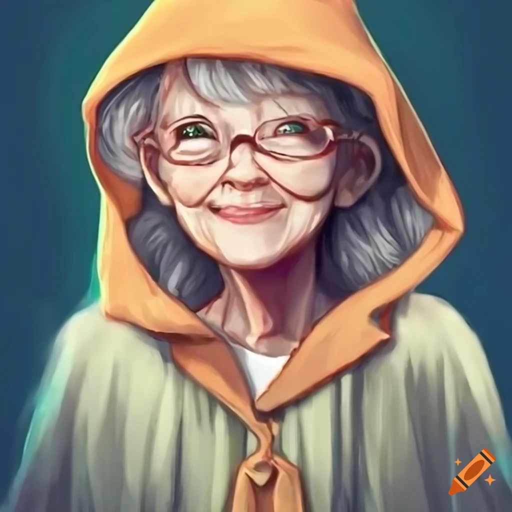 elderly lady wearing a hood with a smile