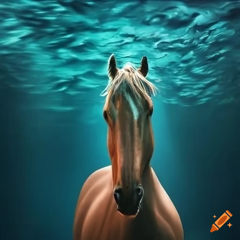 horses swimming gracefully underwater