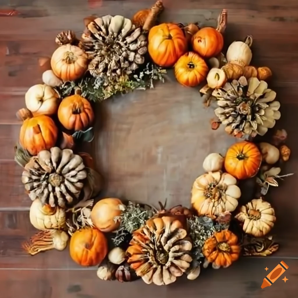 Festive Thanksgiving decorations in a circular arrangement on Craiyon
