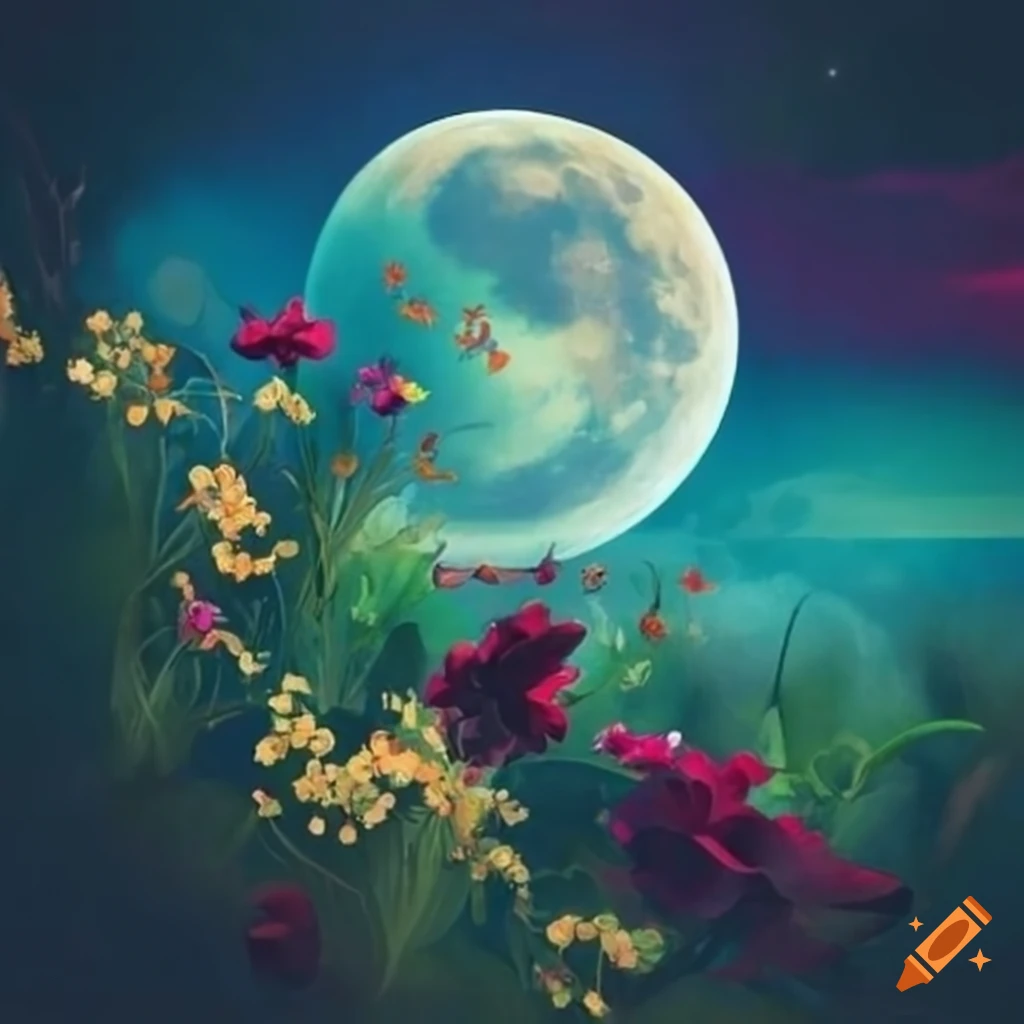 Moon Garden With Blooming Flowers