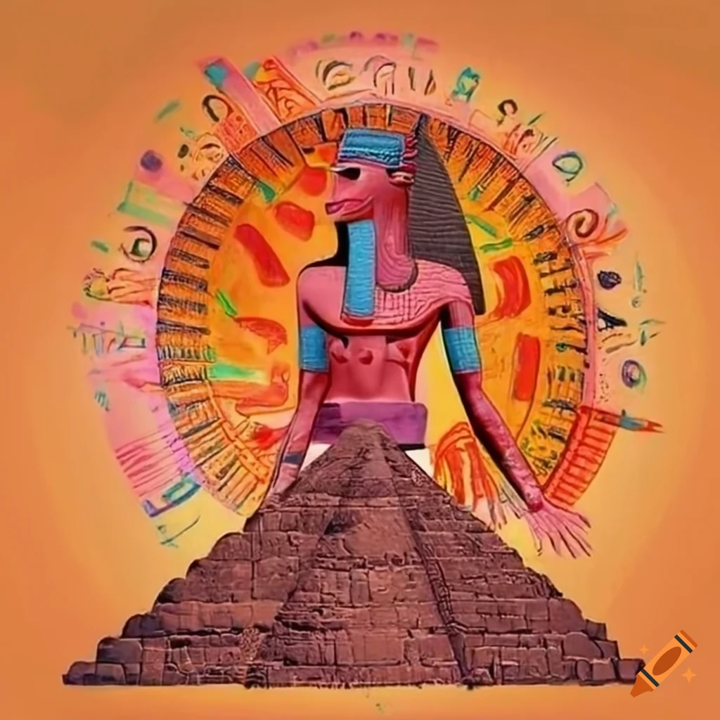 Colorful Depiction Of Ancient Egyptian Pyramids And Hieroglyphics On 