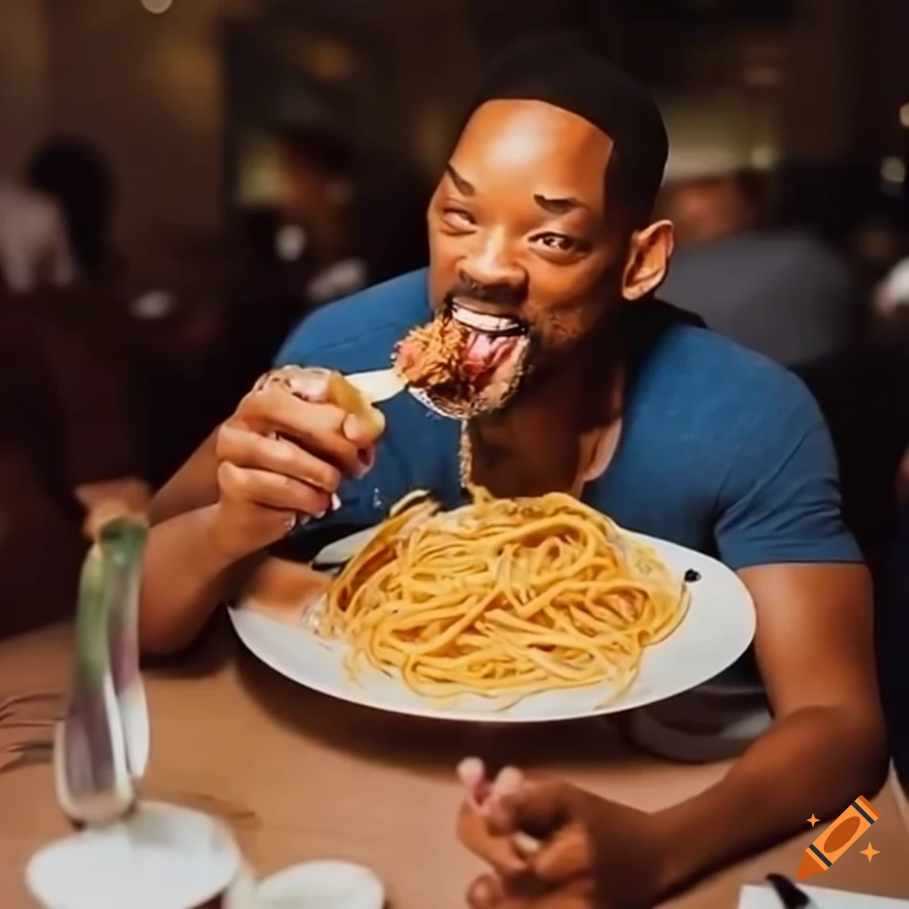 Will smith eating spaghetti and meatballs on Craiyon