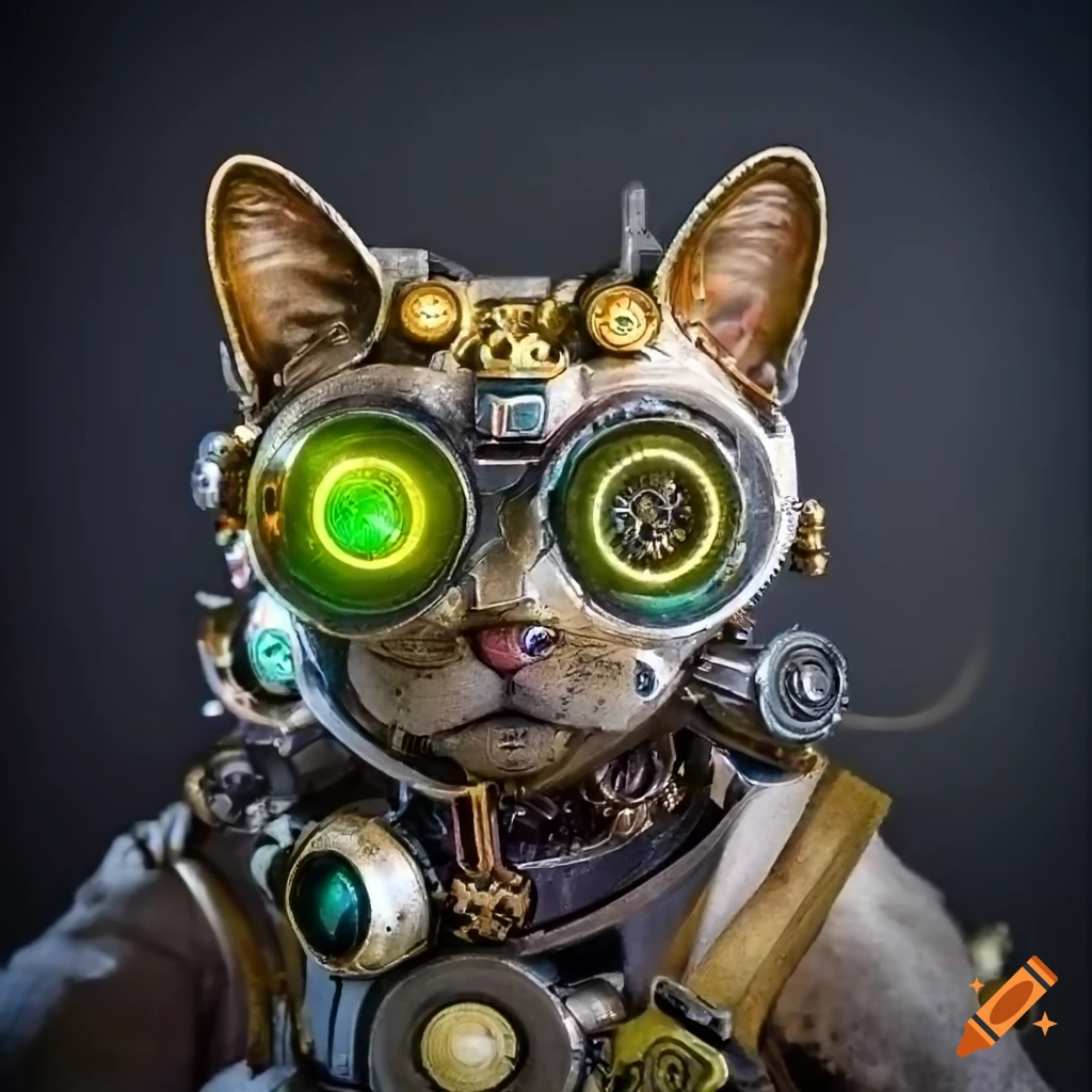 Steampunk cat with gear goggles on Craiyon