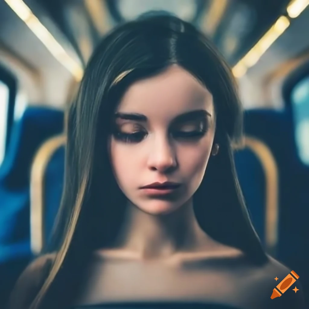 Dark Haired Woman Sitting In A Train On Craiyon