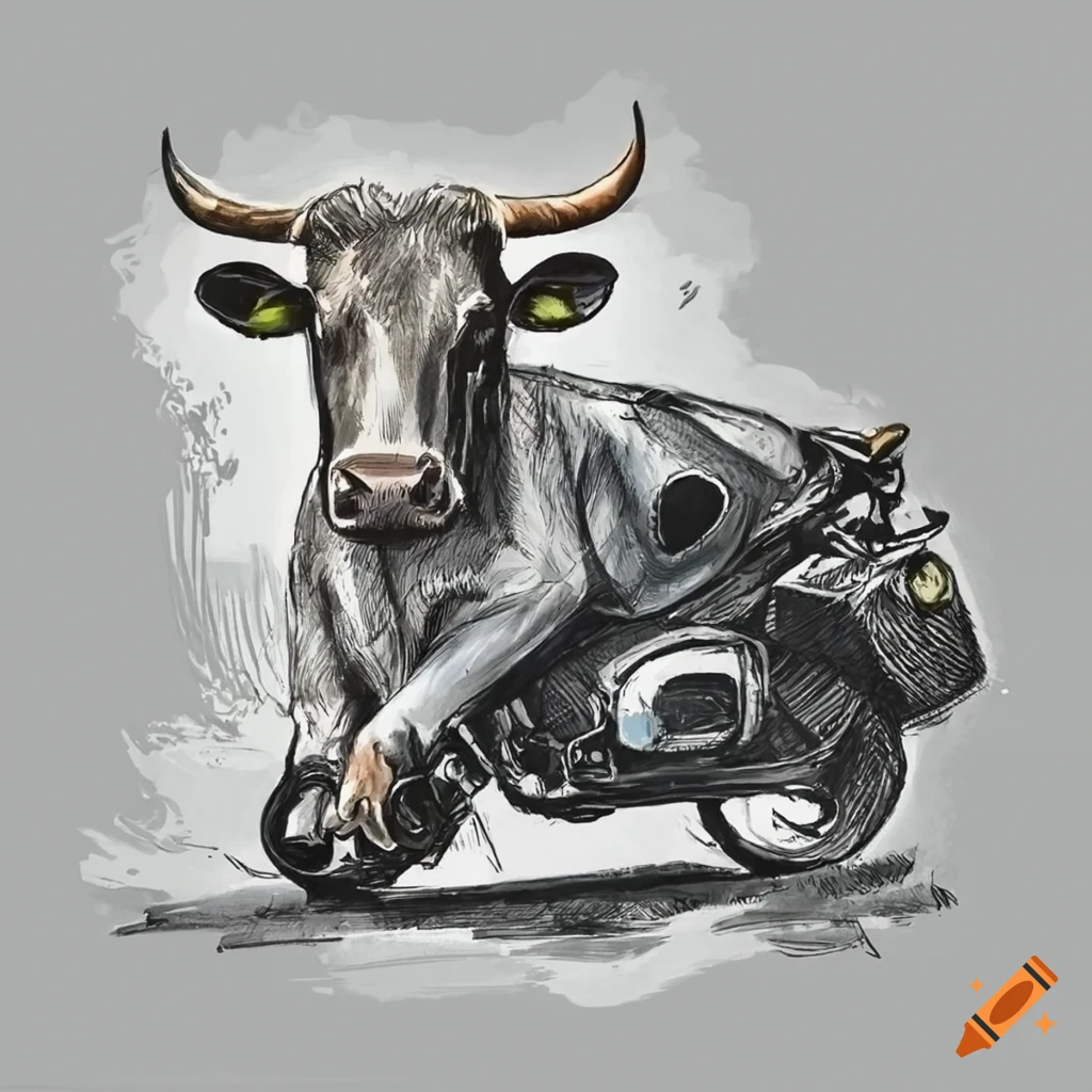 Cow riding a moped
