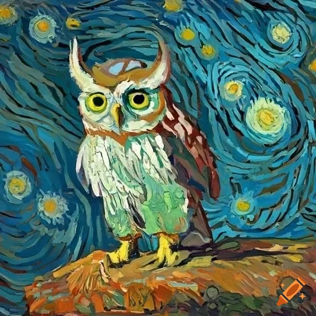 van gogh style owl painting