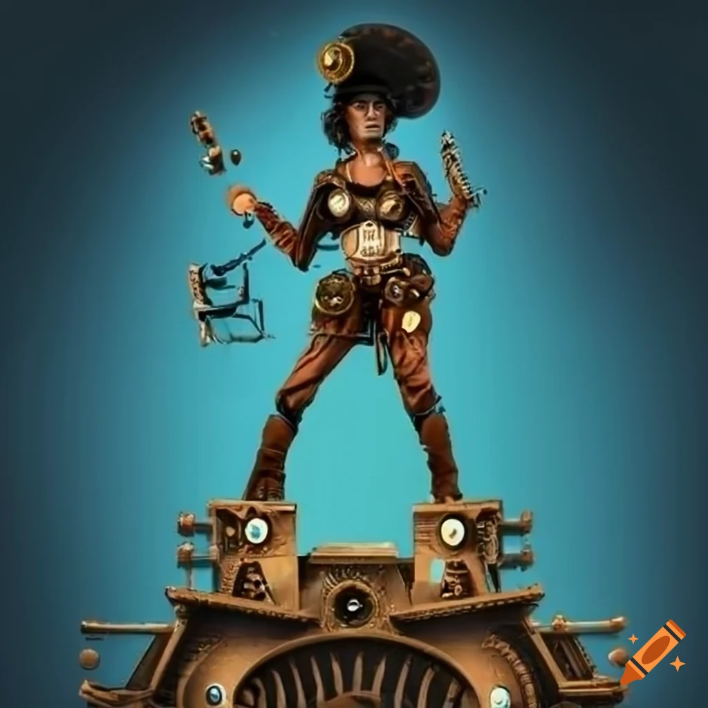 Bronze steampunk robot sculpture on Craiyon