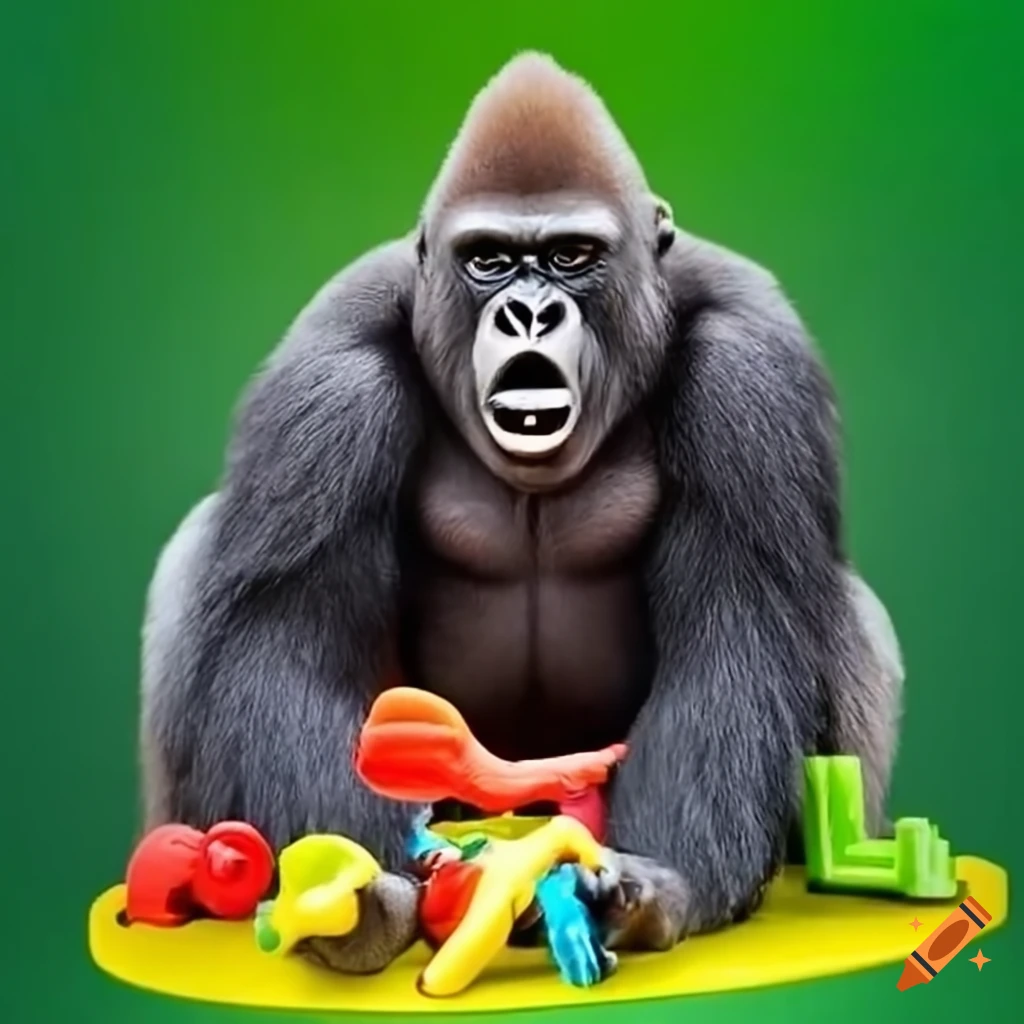 Gorilla playing with toys on Craiyon