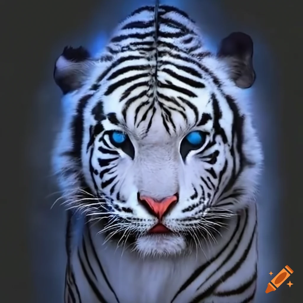 White tiger surrounded by blue flames on Craiyon
