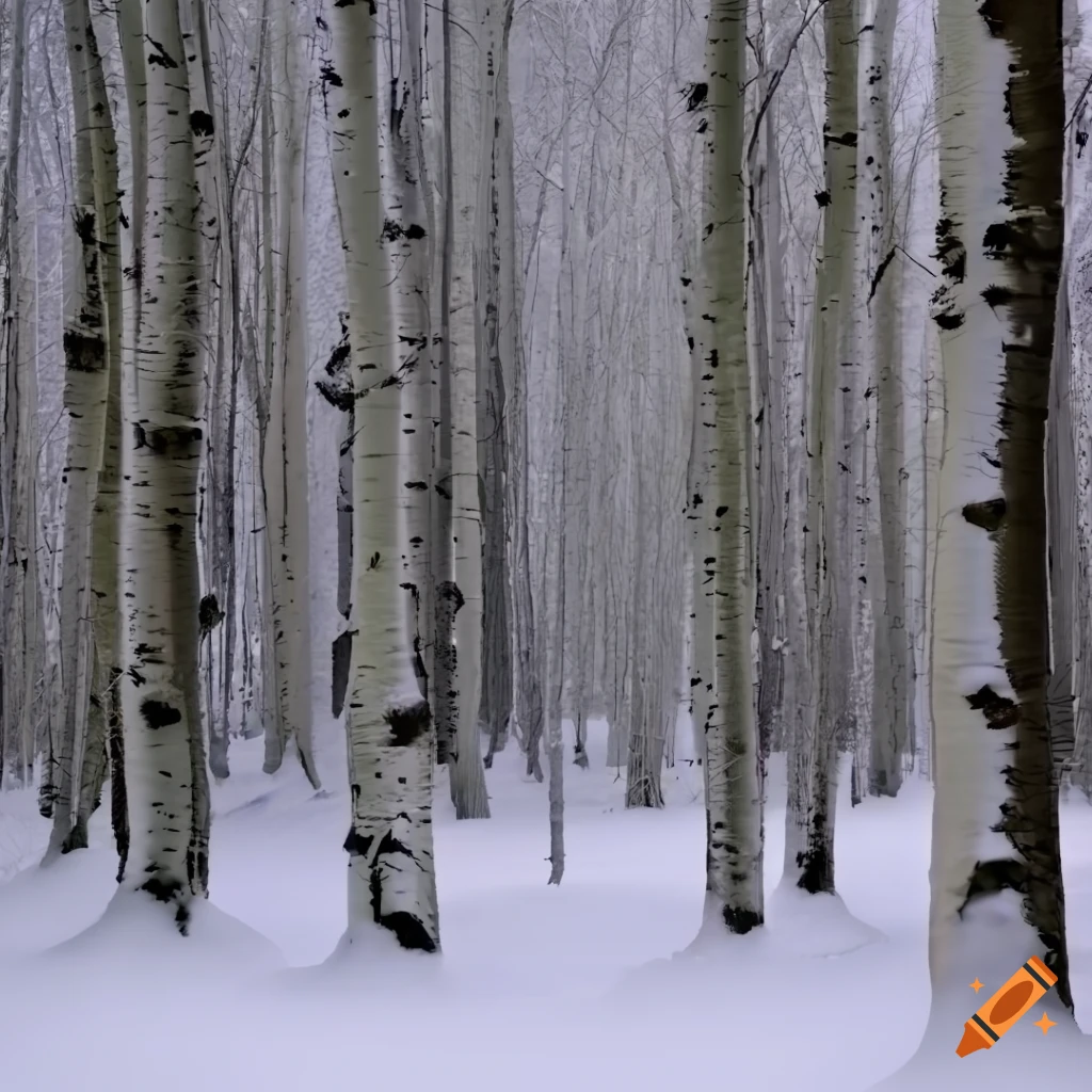realistic snowy forest with aspen trees