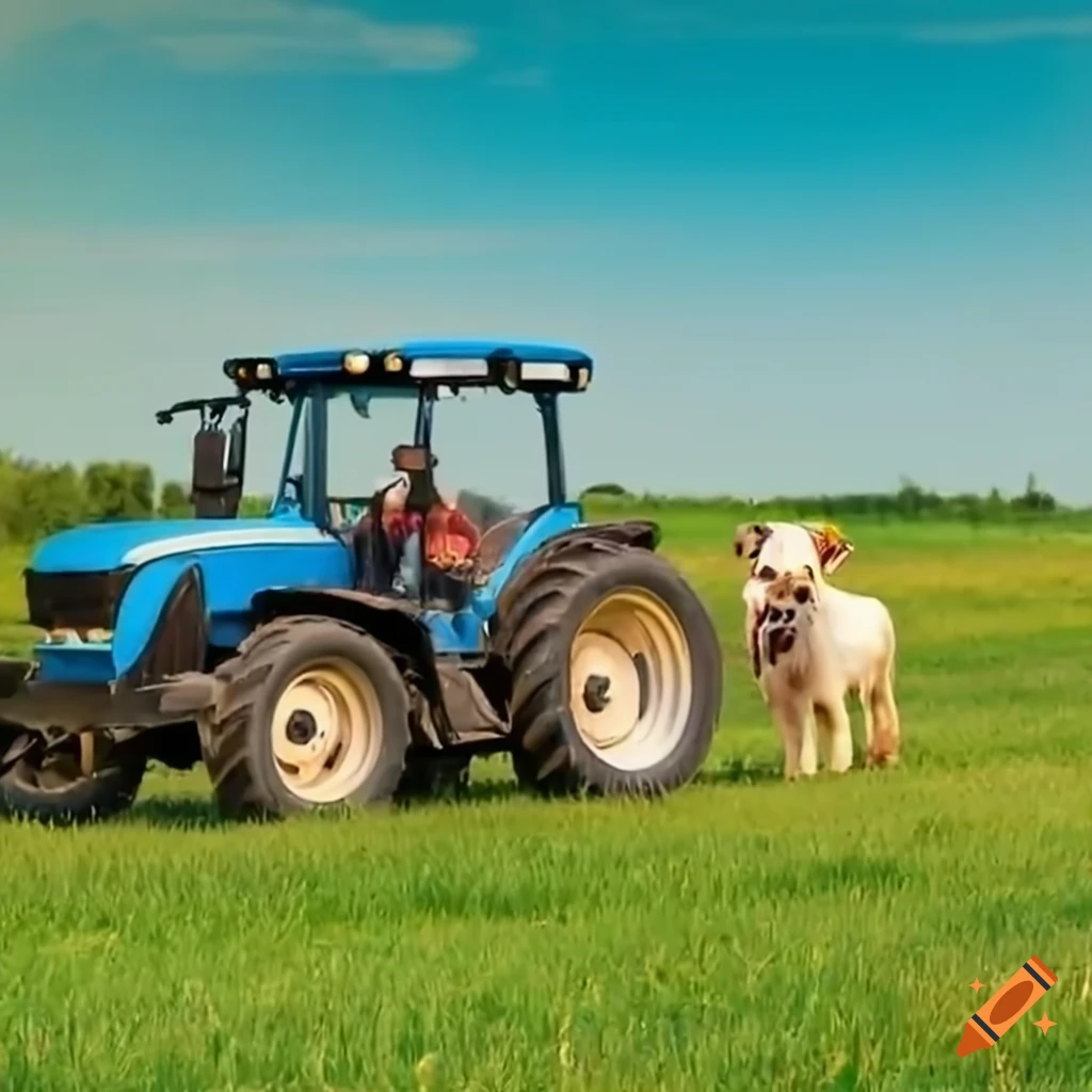 Farm tractor pulling a trailer with adorable farm animals on Craiyon