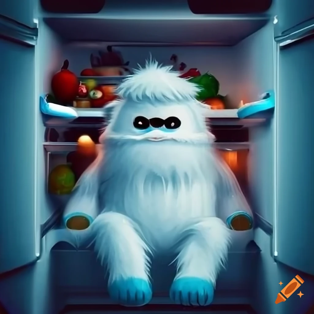 Smiling yeti inside a fridge on Craiyon