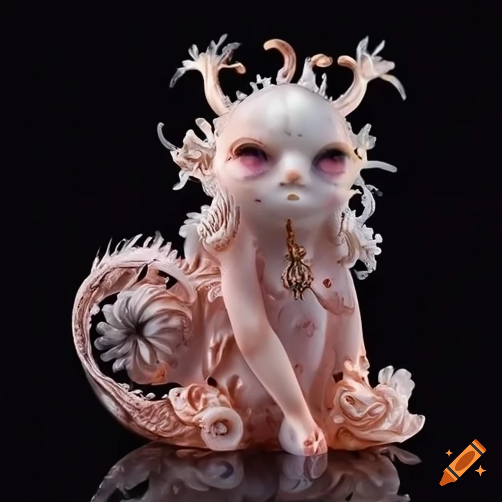 figurine of a mythical creature with luminescent eyes
