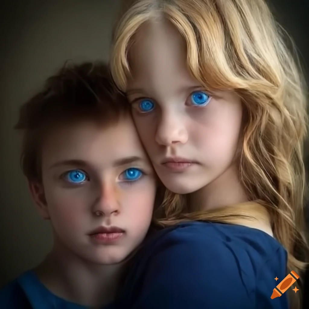 Portrait Of Brother And Sister With Blue Eyes 