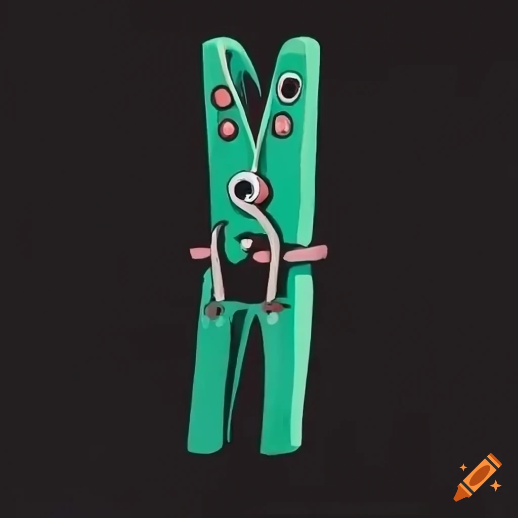 Cartoon clothespin on black background on Craiyon