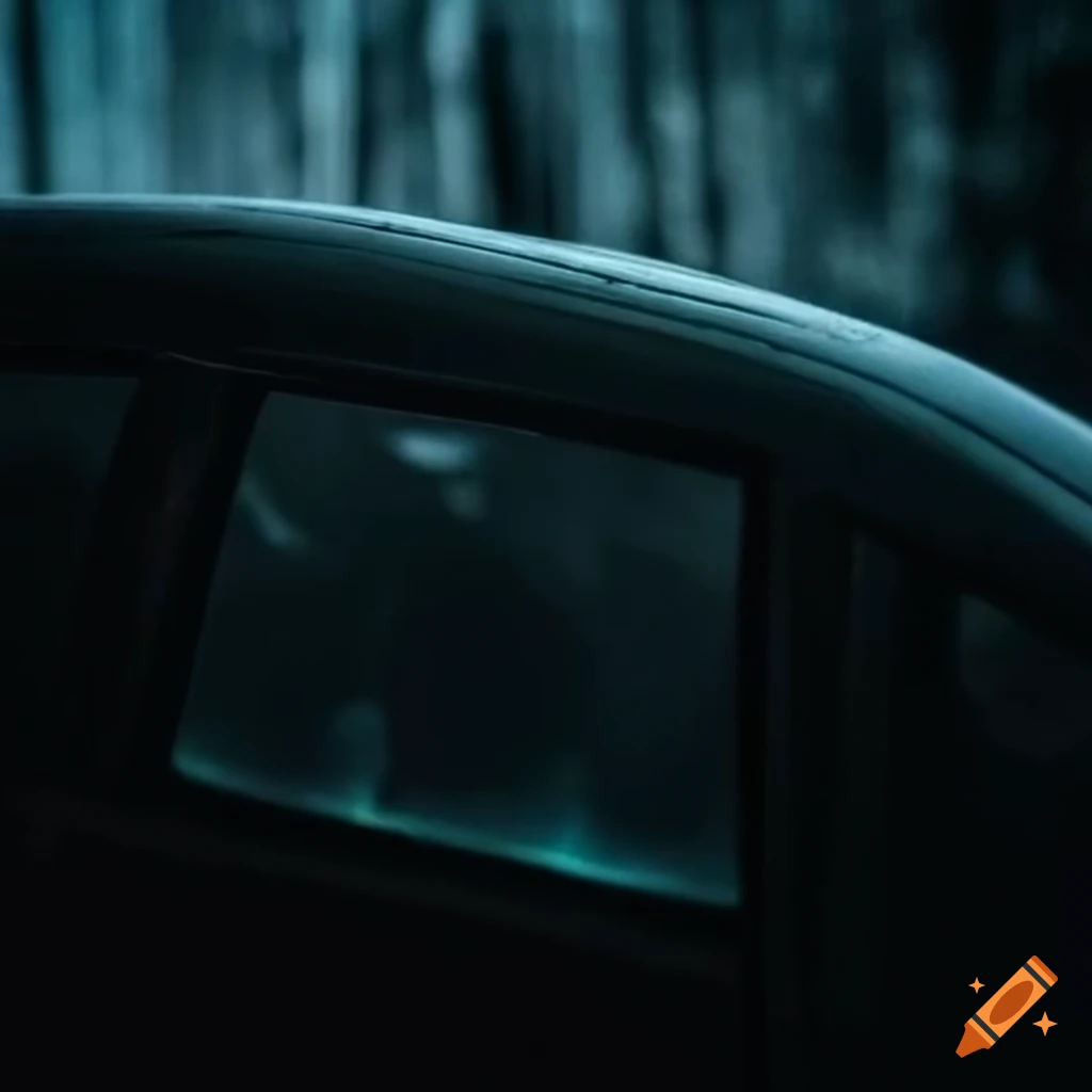 Creepy photograph of a glowing ghost in a car