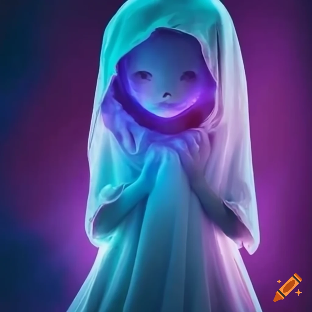 Cute ghost girl with a glowing cloak on Craiyon