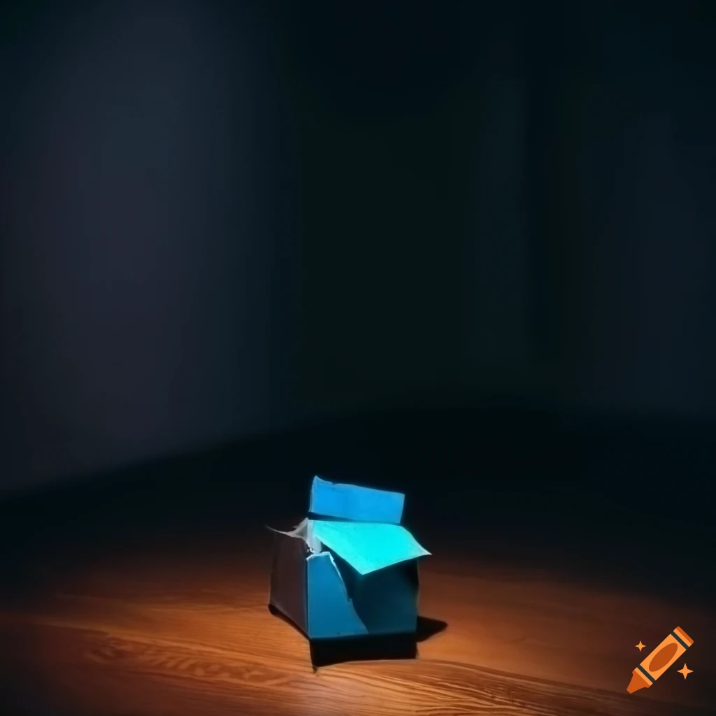 Untidy box with paper in a dark room