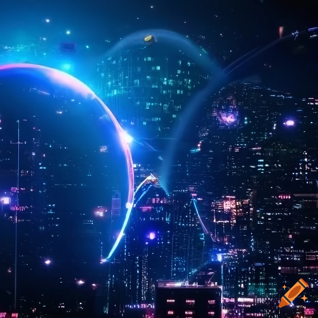 greenhouse in a futuristic city at night