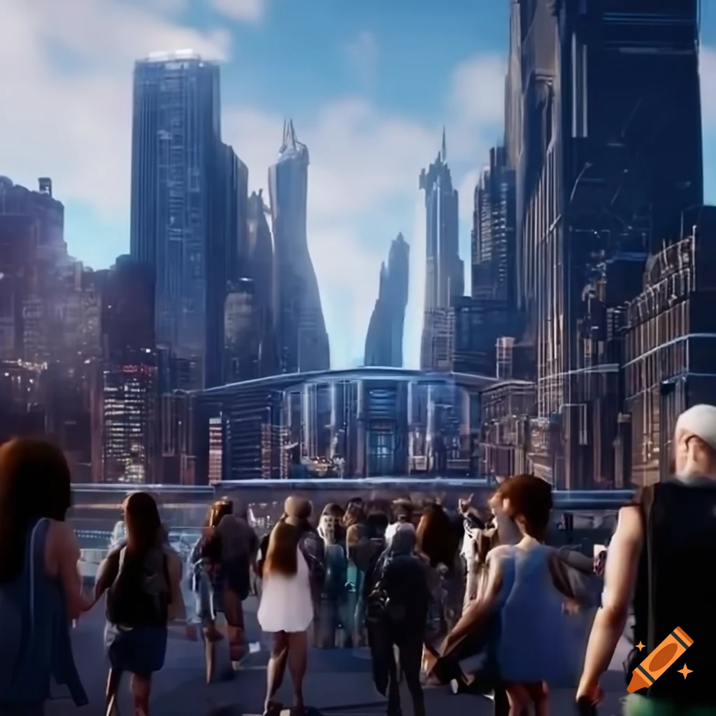 unreal engine 5 portrait selfie of tourist family in futuristic New York