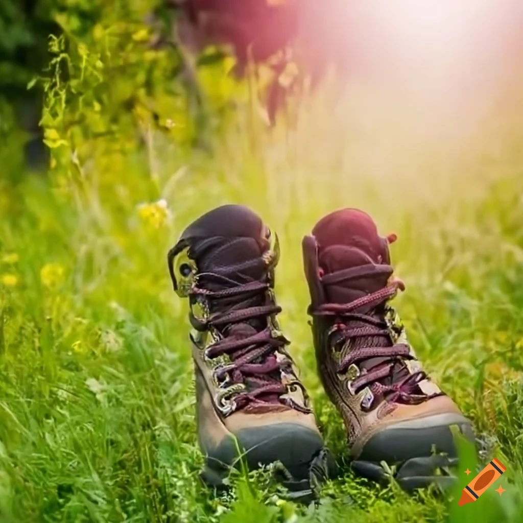 Hiking boots in a meadow on Craiyon