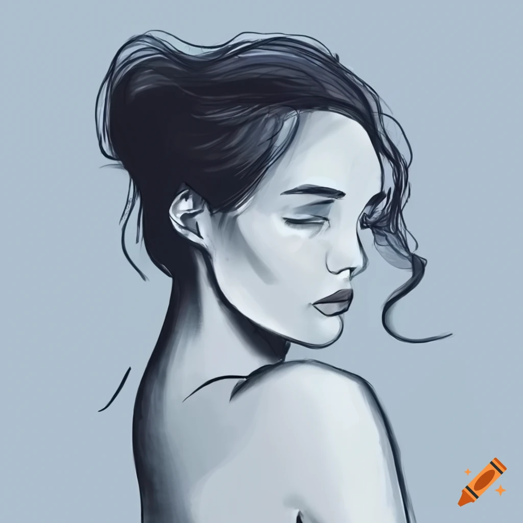 drawing of a melancholic woman