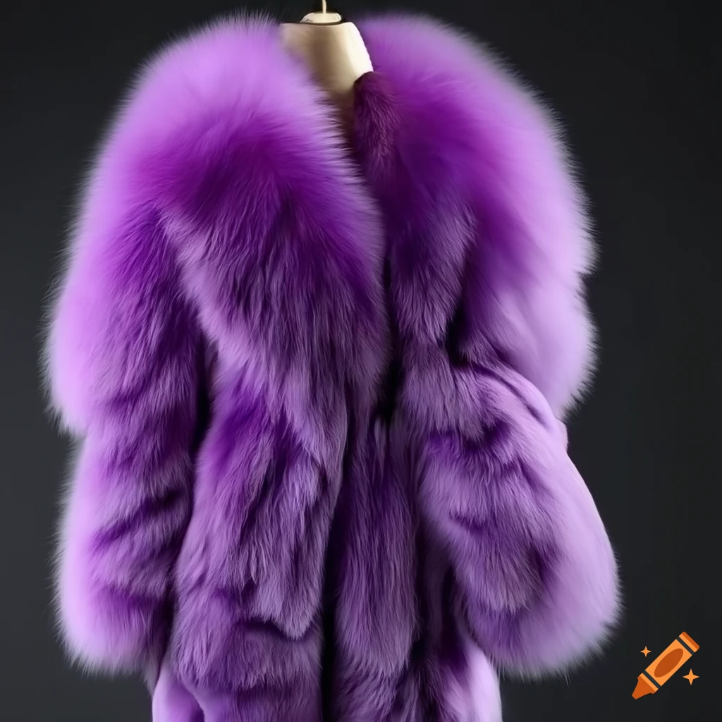 Purple zebra print fox fur snow suit
