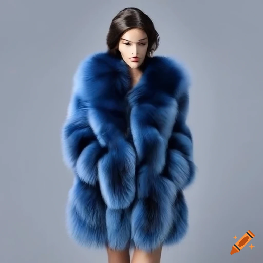 Dark blue zebra print fox fur coat