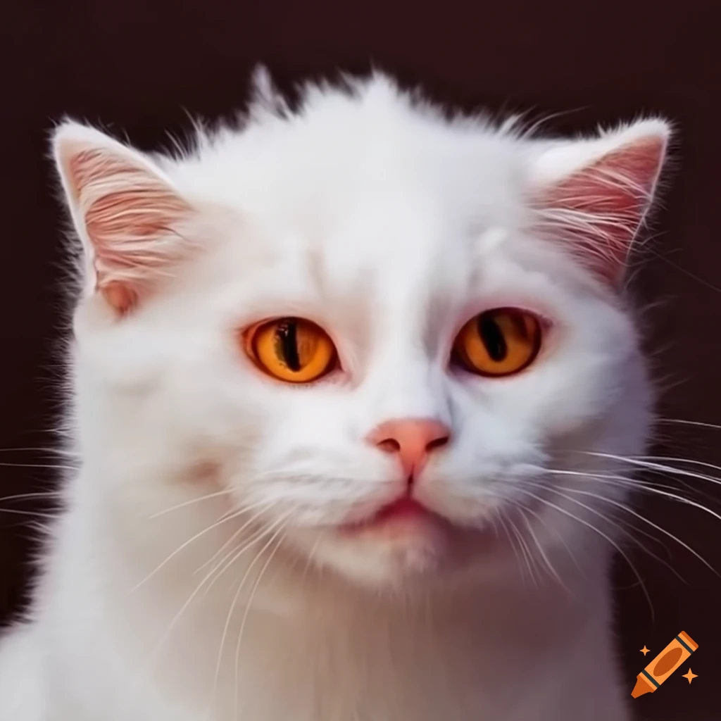 Fluffy white cat wearing a hat and sweater on Craiyon