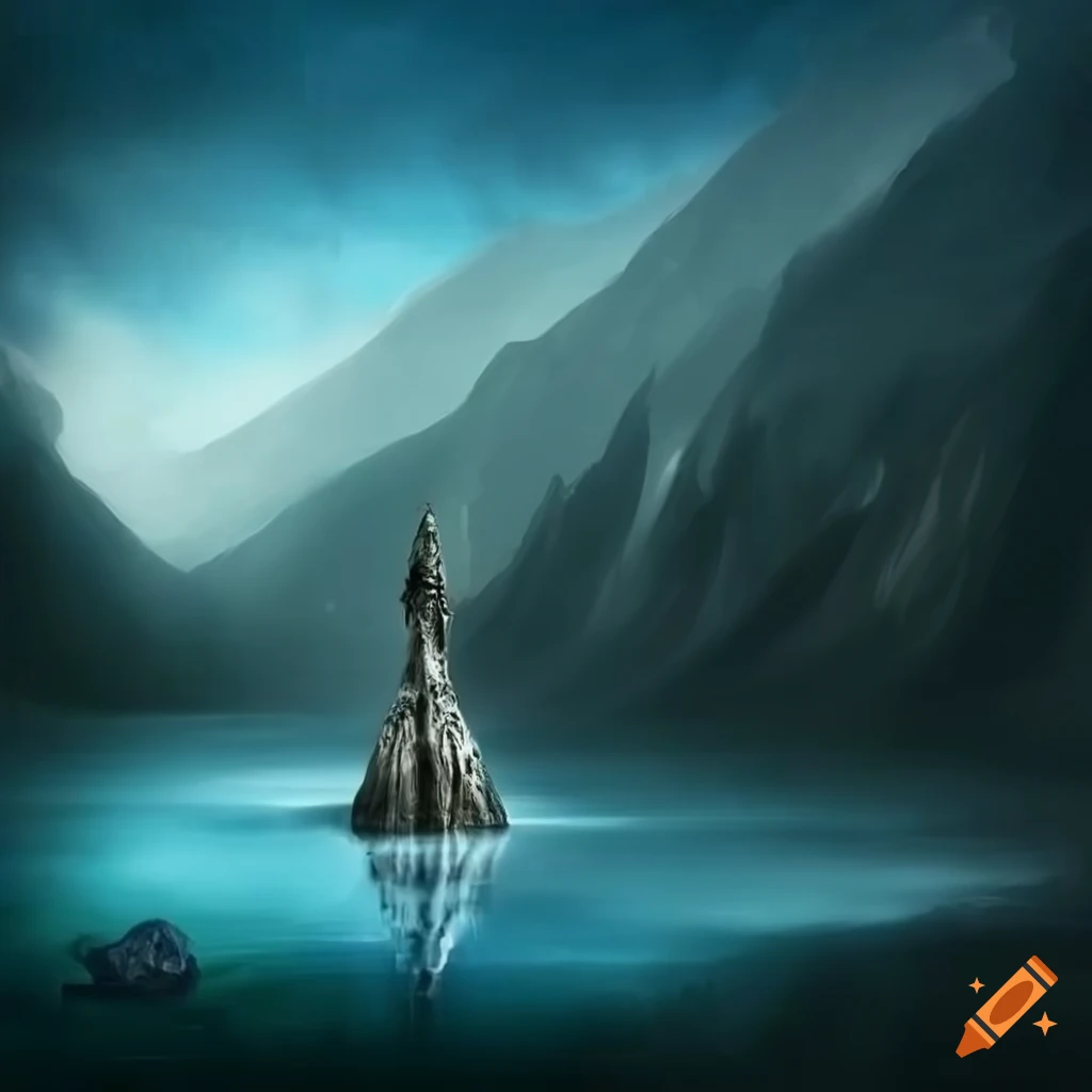 fantasy-art-of-isolated-silver-rocks-in-a-mystical-lake-on-craiyon