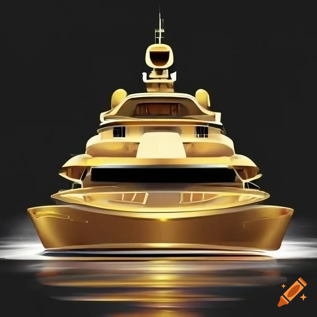 luxurious gold yacht on black background